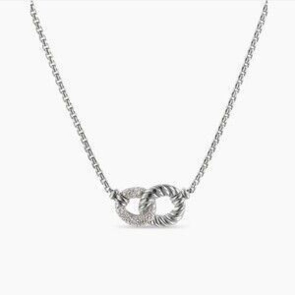 David Yurman Silver Diamond Horsebit Necklace